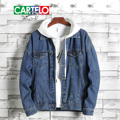 

Cartier crocodile CARTELO denim jacket men 2019 spring new Korean version of the irregular hole youth loose denim jacket male 03 blue L
