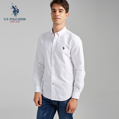 

US POLO ASSN Shirt Men 2019 Spring New Long Sleeve American Style Slim Mens White Shirt Cotton Men 5191107001 White XL180