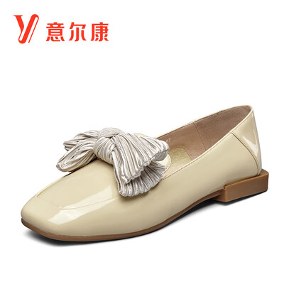 

Yi Erkang fashion British square head flat bow wild ins student shoes 9162GB21065W apricot 37