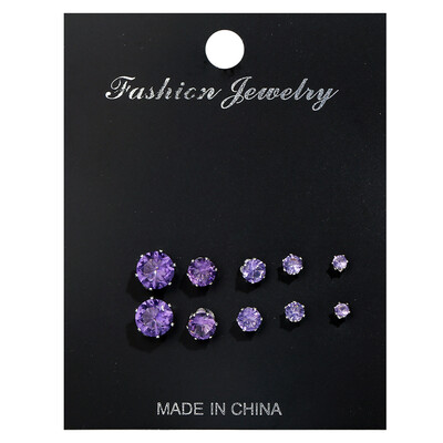 

5 PairsLot Simple Cubic Alloy Earrings Men Women 6 Claws Round Zircon Ear Nail Ladies Fashion Charm Ear Stud Wedding Jewelry