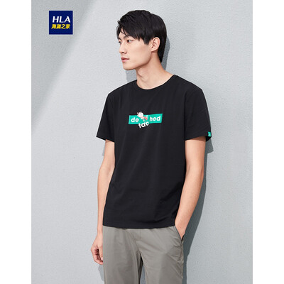 

HLA Haishu House Short Sleeve T-Shirt Male 2019 Summer New Cartoon Print Comfort Round Neck Short THNTBJ2R112A Black Pattern B2190104A56