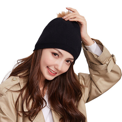 

GLO-STORY wool hat ladies autumn&winter warm double knit wool ball cap student cute ear protection tide cap WMZ844053 black