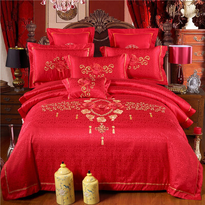 

New wedding four-piece red cotton embroidery wedding bedding