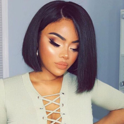 

Lace Front Wigs For Black Women Brazilian Virgin Human Hair Short Bob Wigs Bleached Knots Straight Glueless Lace Wig