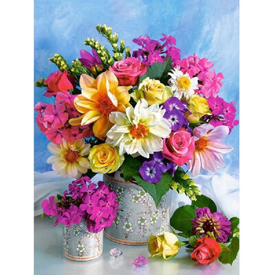 

DIY Diamond Painting Cross Stitch Colorful Floral Flower Vase Arrangement Embroidery Oil Painting Resin Round Full Diamond 3040cm