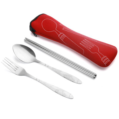 

Portable Stainless Steel Tableware Fork Spoon Chopsticks Picnic Camping Cutlery Set with Storage Bag