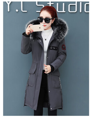 

Thick warm wool collar cotton coat long section waist womens winter cotton coat 90273