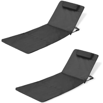

Folding Beach Mat with Backrest 2 pcs Black