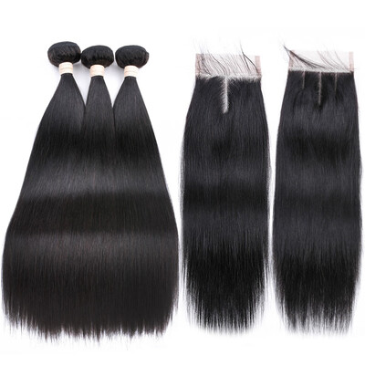 

Allrun Lace Frontal Closure With 23Bundles Brazilian Straight Human Hair Weaves Bundles With Closure
