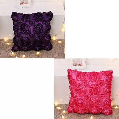 

UpperX Flower Design Cushion Cover Linen Throw Sofa Cushion Case Bed Decor Dark Pink - purple rose red
