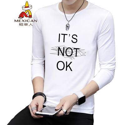 

Scarecrow MEXICAN long-sleeved T-shirt male Korean version 2019 new fashion round neck print wild autumn clothes Slim comfortable trend bottoming shirt t-shirt shirt mens white M