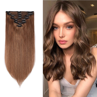 

Clip in 100 Remy Human Hair Extensions Grade 7A Quality Full Head 8pcs 18clips Short Soft Silky Straight for Women Fashion