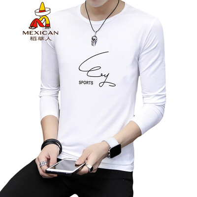 

Scarecrow MEXICAN long-sleeved T-shirt male Korean version of the self-cultivation 2019 new fashion type round neck print wild comfortable trend t-shirt bottoming shirt mens shirt white 2XL