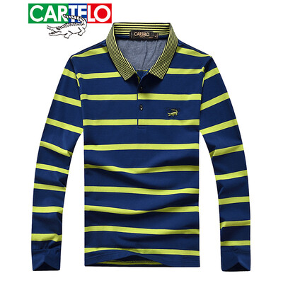

Cartier crocodile CARTELO long-sleeved T-shirt male 2019 spring new business casual POLO shirt mens striped lapel t-shirt fruit green S