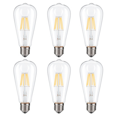 

Brightness 2700K 6W E27 600 Lumens ST64 Vintage Edison LED Bulbs with 360 Degree Beam Angle 6PCS