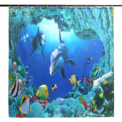

UpperX Ocean Dolphin Deep Sea Polyester Shower Curtain Bathroom Waterproof With 12Hooks Pedestal Rug Lid Toilet Cover Bath Mat Set
