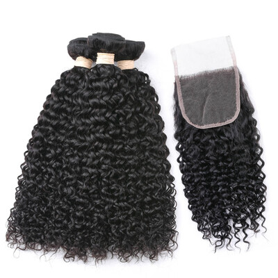 

BEAUDIVA Brazilian Curly Hair Bundles With Closure 44 Lace Free Part