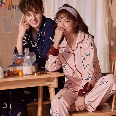 

Urban beauty 2019 spring&summer new couple pajamas female cartoon rabbit cotton long-sleeved cardigan lapel can be worn outside home service AM2M1077017 female models 77017  code