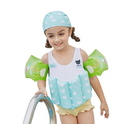 

Girl One-Piece Float SwimsuitCapArm Ring Stylish Cute Swimwear With Removable Buoyancy Perfect for Kid Learn to Swim Pink 130cm