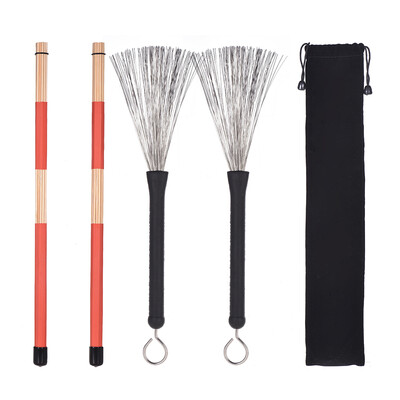 

1 Pair Drum Rods Sticks 1 Pair Drum Brushes Drum Stick Set with Storage Bag for Jazz Folk Music