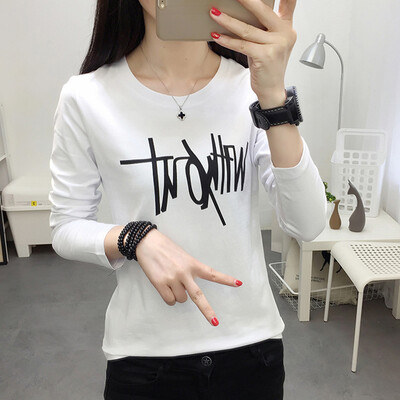 

Yu Zhaolin 2019 spring new Korean version of the wild print shirt bottoming shirt casual long-sleeved T-shirt female YWTC191443 white M