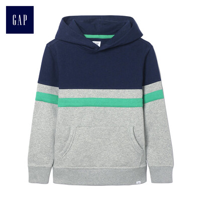 

GAP flagship store childrens clothing boy plus velvet hooded sweater in the big childrens color matching winter childrens clothing childrens hooded jacket 402575 gray 120CM S