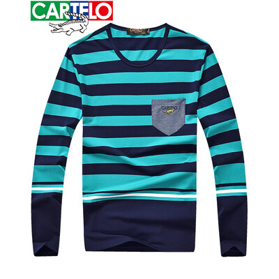 

CARTELO Long Sleeve T-Shirt Mens Cotton 2019 Spring New Fashion Casual Mens Loose T-Shirt Lake Green 2XL