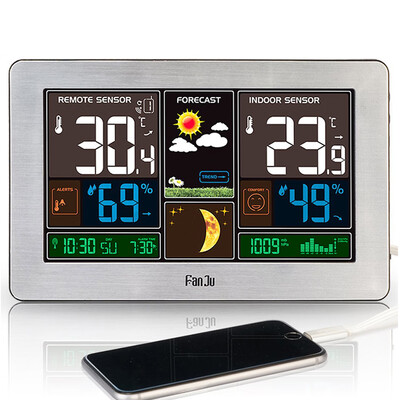 

FanJu FJ3378 Weather Station Indoor Outdoor Temperature USB Charger