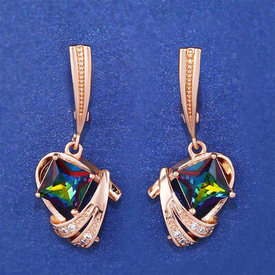 

Gold 585 Zircon Earrings Gold 585 Trendy Square Blue And White Zircon Long Drop Earring Women Hanging