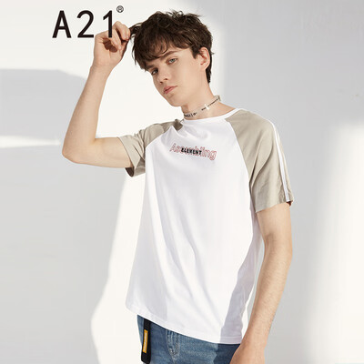 

Pure online brand A21 summer 2019 new mens round neck short-sleeved T-shirt wild casual letter printing mens short T-shirt R492131034 khaki 16580AS