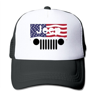 

Jeep American Flag Logo Mesh Trucker CapsHats Adjustable For Unisex Black