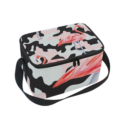 

ALAZA Insulated Lunch Box Pink Camo Flamingo Lunch Bag for Men Women Portable Tote Bag Cooler Bag