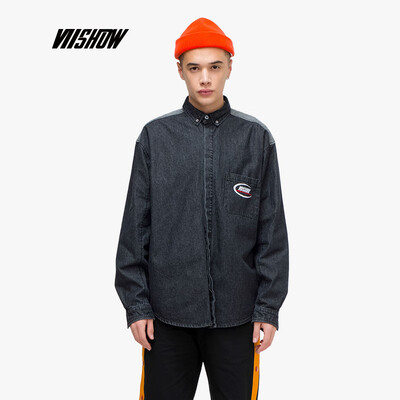 

Weixiu viishow 2019 spring new denim shirt mens tide brand square collar mens long-sleeved shirt handsome boy CC1210191 black M