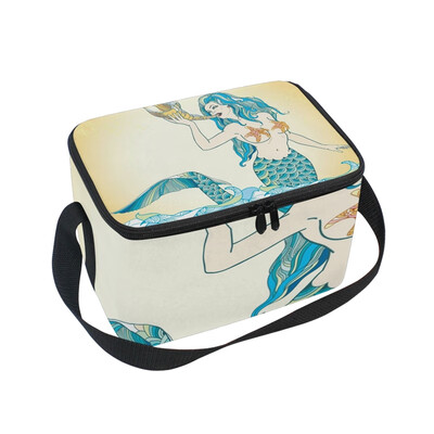 

ALAZA Insulated Lunch Box Mermaid With Horn Lunch Bag for Men Women Portable Tote Bag Cooler Bag