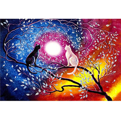 

DIY Diamond Painting Colorful Two Cats Tree Flowers Moon Cross Stitch Embroidery Decoration Resin Mosaic Round Full Diamond 4030c