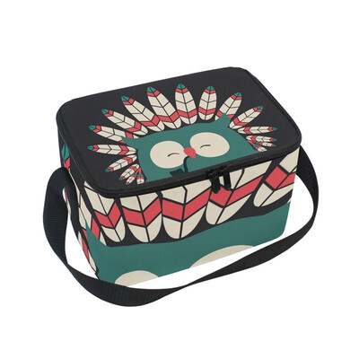 

Lunch Box Insulated Lunch Bag Large Cooler Indian Owl With Feathers Tote Bagfor Kids Men Women