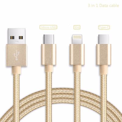 

Multi Charging Cable 3 in 1 Nylon Braided Multiple USB with Micro USB Type C iOS 1M33ft - Tyrant Gold