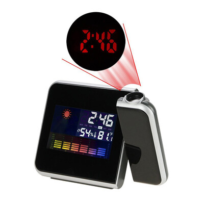 

Digital Wall Projection Weather LCD Screen Snooze Alarm Dual Laser Rotatable Clock Color Display with LED Backlight Temperature Hu