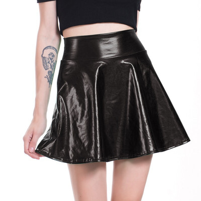 

Sexy Women Slim PU Skirt High Waist Short Mini Skirt Pleated Party Faux Leather Skirts New Style Solid Harajuku Casual Price US