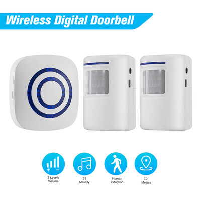 

Wireless Digital Doorbell with 1Transmitter 2Receiver with PIR Sensor Infrared Induction Alarm Welcome Guests Body Door Bell wit
