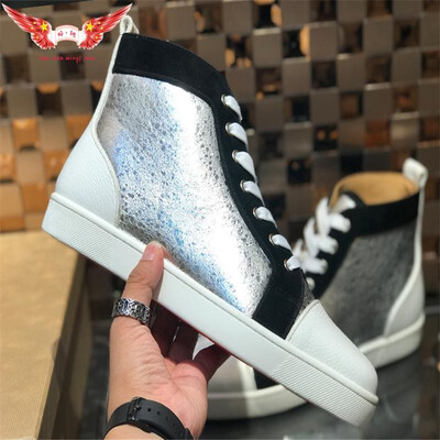 

Designer luxury mens women christian red bottom shoes fashion hightop suede with Spikes Loafers Rivets brand casual dress sneakers