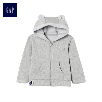 

GAP flagship store newborn basic hooded zipper long-sleeved sweater 400005 light gray ash 12-18M