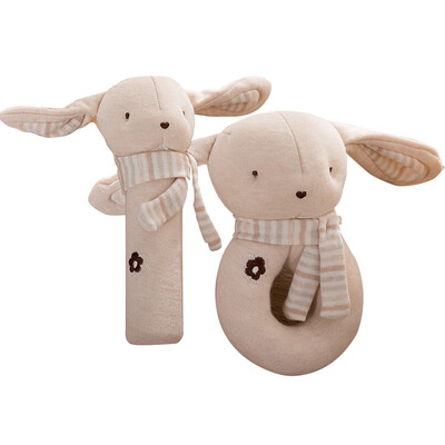

2Pcs Baby Rattle Squeaky Toy Plush Soft Hand Bell Set Cartoon Stuffed Animal Educational Activity Toys Rabbit