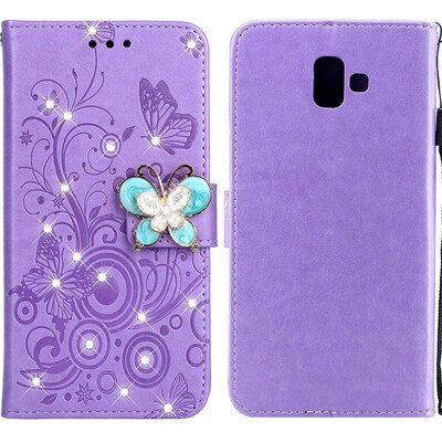 

MOONCASE Samsung Galaxy J6 Butterfly Rhinestone Embossed Leather Case - Purple