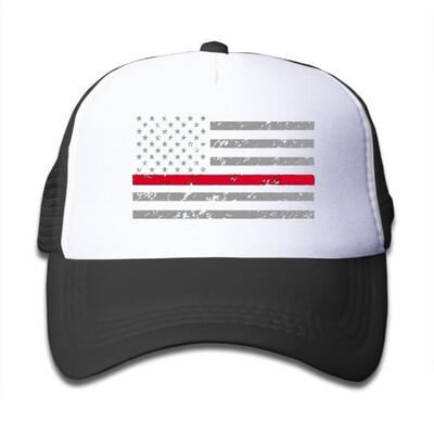 

Thin Red Line American Flag Plain Hat Adjustable Back Mesh Cap For Boy & Girl