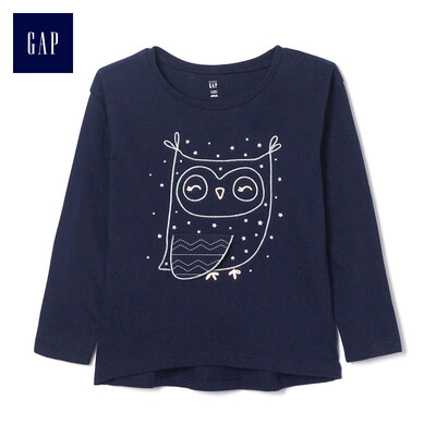 

GAP flagship store female young movable pattern long sleeve round neck T-shirt 356417 dark owl pattern 5YRS