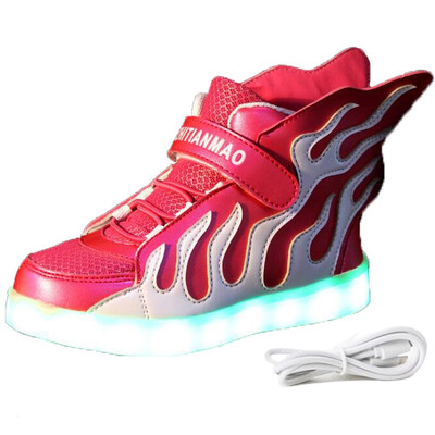 

Charging Children LED Lights Shoes Flashing Boys Flame Wing Shoes Girls Sports Sneakers High Cut Warm Ankle Shoes with USB