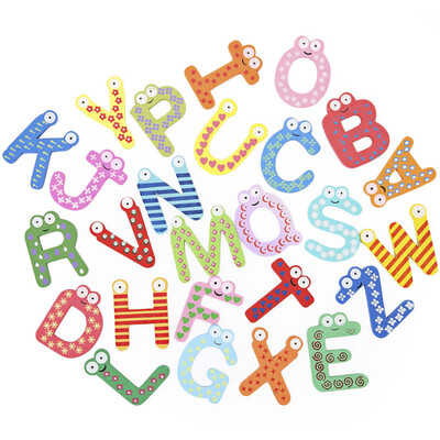 

26PCS Funny English Letters Refrigerator Sticker Wooden Cartoon Alphabet A-Z Magnetic Fridge Sticker Early Education Supplies