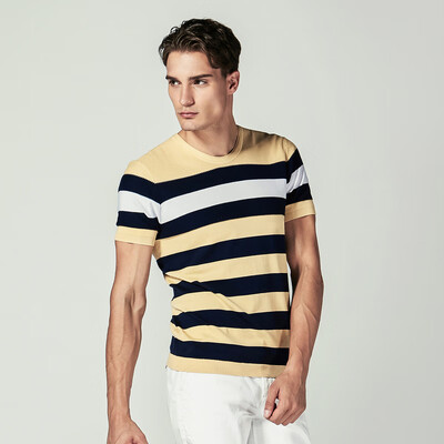 

Rimula K-boxing spring T-shirt mens fit short-sleeved T-shirt striped short-sleeved T-shirt mens short-sleeved mens T-shirt FTTL1321 light yellow 170M
