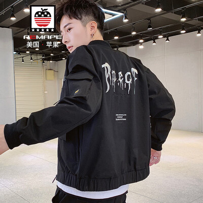 

AEMAPEAmerican Apple Jacket Mens Jacket 2019 Spring New Slim Stand Collar Mens Fashion Casual Trends Baseball Clothes 9023 Black XL